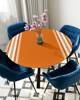 Защитная ткань для покрытия стола в оранжевую полоску, круглая, с эластичными краями, защитная ткань из водонепроницаемого полиэстера, прямоугольная скатерть в обтяжку