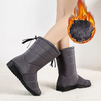 Зимние ботинки 2023 года, водонепроницаемая хлопчатобумажная обувь, легкие плюшевые сапоги для женщин, Зимняя обувь без застежки, женская обувь большого размера