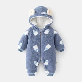 Зимняя новая детская плюшевая верхняя одежда, комбинезон, куртка с капюшоном для новорожденных мальчиков и девочек, более плотный теплый хлопковый комбинезон, пальто A3030