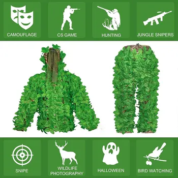 Камуфляжная одежда MENFLY 3D Green Leaves для охоты, одежда для выступлений, театральная одежда, тренировочный костюм снайпера CS, маскировочный костюм Moss