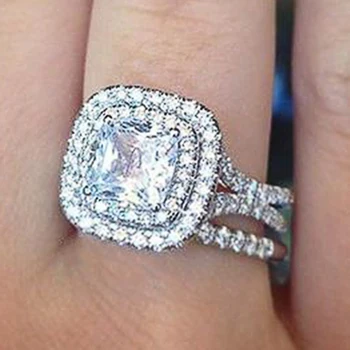Классический дизайн, блестящий кубический цирконий, свадебные кольца для женщин, Высококачественные серебряные украшения для элегантных леди