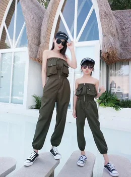 Комбинезоны для мамы и дочки, одинаковые комплекты для семьи, Летняя модная одежда для маленьких девочек в стиле хип-хоп с открытыми плечами.