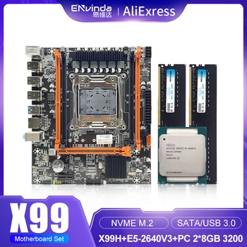 Комплект материнской платы ENvinda X99 ED4 LGA 2011-3 с процессором Intel Xeon E5 2640 V3 16 ГБ (2*8G) оперативной памяти 3200 МГц DDR4 M-ATX M.2