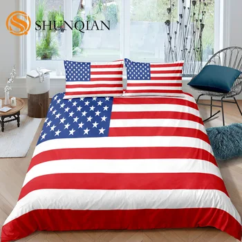 Комплект пододеяльников с национальным флагом, комплект постельных принадлежностей со звездами флага США, комплект постельных принадлежностей с мировыми флагами, Полиэфирное стеганое одеяло, белый Красный