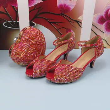 Комплект свадебных туфель и сумочки с кристаллами Red AB, женские вечерние туфли на тонком каблуке для свадебной вечеринки, Высокие туфли-лодочки, туфли на платформе с открытым носком, женские