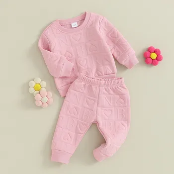 Комплекты брюк для новорожденных девочек, комплект из 2 предметов, Весенне-осенняя одежда, Топы с длинными рукавами, Штаны с надписью 