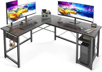 Компьютерный стол L-образной формы 59 дюймов с полками для хранения, угловой игровой стол, Прочное Рабочее место для письменного стола