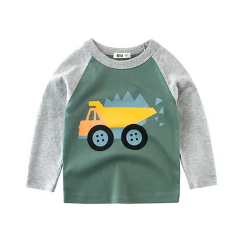 Корейская детская одежда, новинка осени 2023, Модная детская хлопковая футболка с длинными рукавами, Одежда для мальчиков с мультяшными машинками, футболки