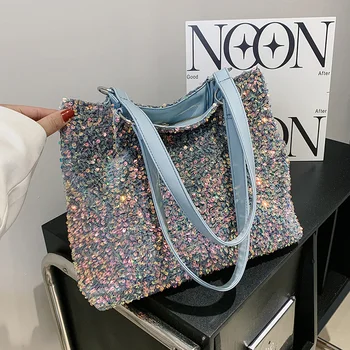 Корейская женская сумка, модная сумка подмышками с блестками, роскошная блестящая сумка через плечо, высококачественная сумка-тоут, универсальная женская сумка-клатч