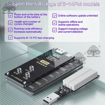 Корректор данных батареи i2C KC01 Повторно модифицирует Информацию О состоянии батареи для iPhone 6-14 Pro Max Для чтения и записи данных аккумулятора PD Fast Charing