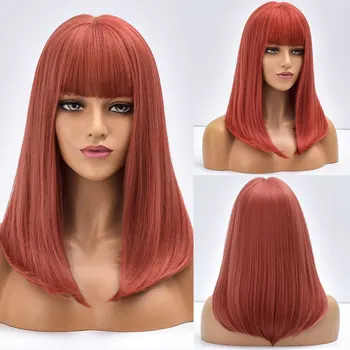 Красное Длинное Омбре на каждый день, Термостойкий Натуральный Прямой синтетический парик с челкой, волокно для волос черно-Белых женщин, косплей-парики