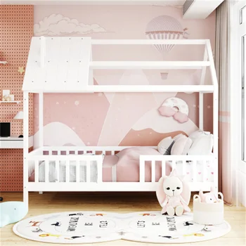 Кровать Twin Size Wood House с ограждением белого цвета, прочная, легко устанавливается, подходит для мебели для спальни