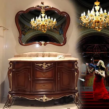 Легкий роскошный Европейский шкаф для ванной комнаты из массива дерева, раковина из античного дуба, комбинированный умывальник для ванной комнаты, умывальник