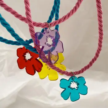 Летнее Милое ожерелье с цветочным кулоном, Корейская мода, милые девушки, веревочные цепочки ручной работы, колье для женщин, ювелирные изделия для ожерелья