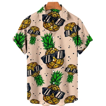 Летние гавайские рубашки, рубашка с фруктовым 3D принтом, мужские Женские модные рубашки с ананасом, однобортная блузка с коротким рукавом, мужская одежда