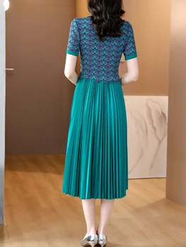 Летние плиссированные платья в стиле пэчворк с принтом для женщин 2023, Элегантные Vestidos, винтажные повседневные праздничные платья высокой эластичности