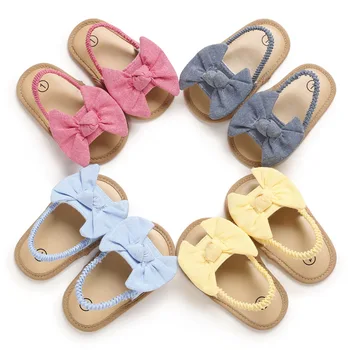 Летние Сандалии для новорожденных Девочек, Милая обувь для малышей, Повседневная одиночная обувь принцессы с большим бантом, Мягкая обувь для новорожденных
