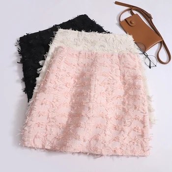 Летняя Женская юбка трапециевидной формы на молнии с высокой талией, однотонное полуплатье с кисточками, женские Корейские повседневные модные простые юбки
