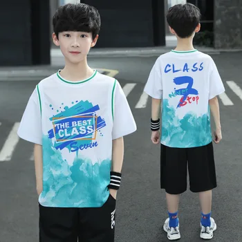 Летняя одежда для мальчиков 2023, тренировочный костюм, дышащая короткая футболка в стиле хип-хоп + брюки, спортивный костюм для подростков, баскетбольный уличный танцор