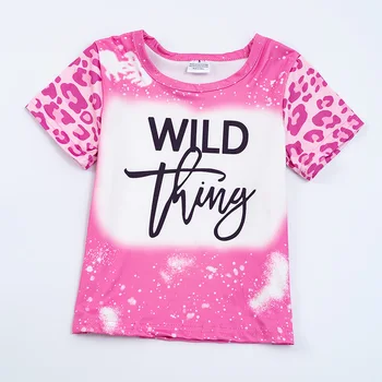Летняя розовая футболка с леопардовым принтом для маленьких девочек Girlymax с коротким рукавом и надписью