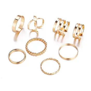 Лидер продаж, Геометрические полые круглые кольца золотого цвета, набор для женщин, Винтажное кольцо на палец, кулак, Женские ювелирные подарки