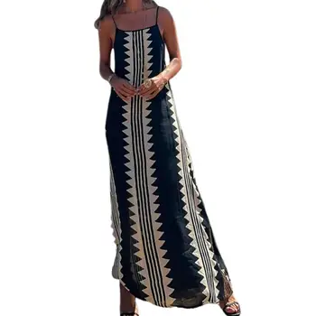 Макси-платье с вырезом на спине в богемном стиле, макси-платье с квадратным воротником и открытой спиной для пляжных вечеринок, летнее платье Макси с богемным принтом