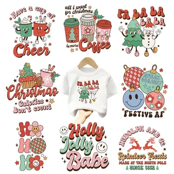Милые нашивки с Рождеством, гладящие для детской одежды, наклейки с улыбкой на лице, кофейные наклейки на футболку, наклейки для печати своими руками