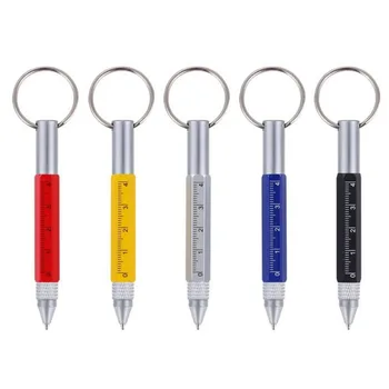 Многофункциональная ручка для инструментов Металлическая отвертка 6 в 1 Брелок для ключей Шариковая ручка с весами Мини Емкостная сенсорная ручка с карабином