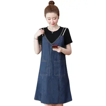 Модное джинсовое платье с короткими рукавами, женское платье большого размера, Свободная Корейская версия, Женское платье Vestidos, платья-слинги, новинка 2023 ГОДА