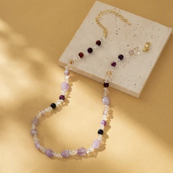 Модное креативное ожерелье с цепочкой из фиолетового натурального камня на ключице, Индивидуальность, Модный Простой шарм для женщин, Ювелирный подарок