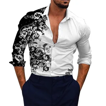Модные мужские рубашки с цифровой 3D-печатью, свободного кроя, рубашка с длинными рукавами, роскошное платье, Корейские модные рубашки, топы, сорочка 