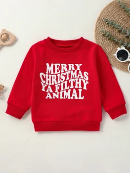 Модные Рождественские свитшоты для малышей, одежда для мальчиков и девочек, повседневный пуловер с длинными рукавами и буквенным принтом, свитер, Рождественские топы, одежда