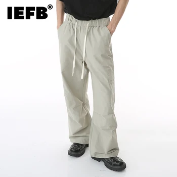 Модный мужской комбинезон IEFB, Летние свободные плиссированные брюки-карго с большим карманом и завязками, повседневные широкие брюки в складку 9C693