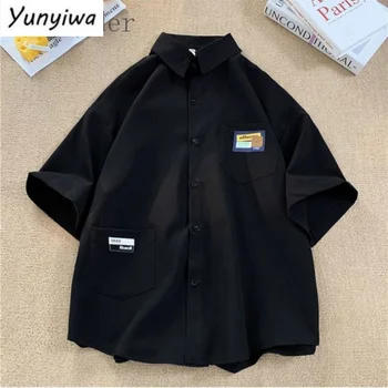 Мужская рубашка с короткими рукавами, японская блузка Оверсайз, Лето 2023, Гонконгский стиль, Свободное универсальное пальто, тренд городской уличной одежды