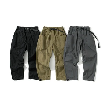 Мужские брюки-карго в японском базовом стиле для мужчин, уличная мода, свободный повседневный ремень, спорт на открытом воздухе, винтажные брюки, мужские брюки