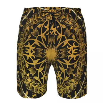 Мужские пляжные короткие шорты для плавания с золотым цветочным рисунком William Morris, спортивные шорты для серфинга, купальники