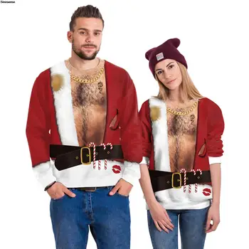 Мужчины Женщины Уродливый Рождественский свитер, пуловер, праздничная одежда, толстовка с воротником для праздничной вечеринки с 3D забавным принтом, Рождественские Джемперы, топы