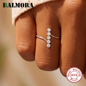 Настоящее серебро BALMORA 925 пробы, винтажное простое круглое кольцо с цирконием для женщин, модные ювелирные изделия Anillos в минималистичном стиле, подарок