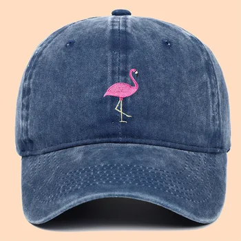 Новая бейсбольная кепка с вышивкой фламинго в Европе и Америке, чистый хлопок, бейсбольная кепка с выстиранным рисунком, солнцезащитный козырек для отдыха на открытом воздухе