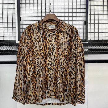 Новая мужская рубашка WACKO MARIA из серии с леопардовым принтом, осенний топ с длинными рукавами в американском стиле High Street Casual