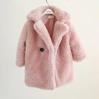 Новинка 2023 года, осень-зима, новая детская одежда из бутика, пальто для маленьких девочек с отложным воротником из искусственного меха, шерстяное пальто из хлопка с гранулами, свежее