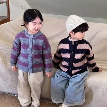 Новое поступление 2023 года, вязаные свитера для девочек и мальчиков, осенняя мода, детские кардиганы, свитера 2-8 лет, PP43