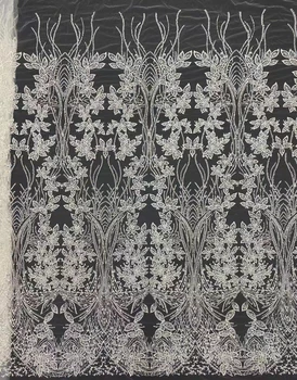Новое поступление Африканская вышивка Блестками С бисером Цветок Высокого качества Из великолепной сетчатой ткани Французский тюль Чистая ткань