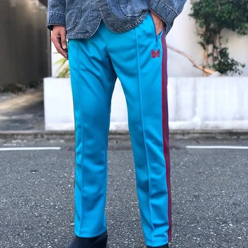 Новое поступление, Хлопковые Классические спортивные штаны в красно-синюю полоску с вышивкой бабочки, мужские Женские брюки, брюки Оверсайз