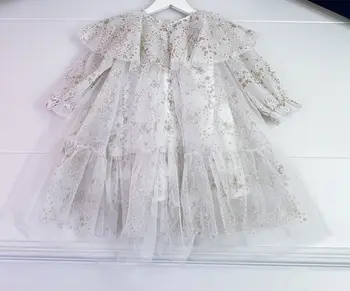 Новое сетчатое серое платье принцессы для девочек 2023 года выпуска