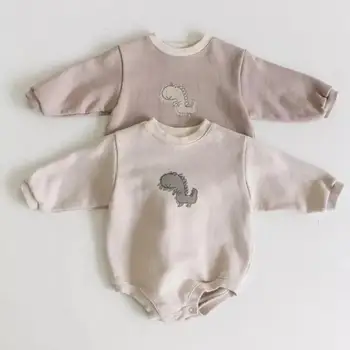 Одежда для новорожденных, мальчиков и девочек, повседневное боди с длинными рукавами в стиле ретро, осенняя хлопковая пижама с простым принтом