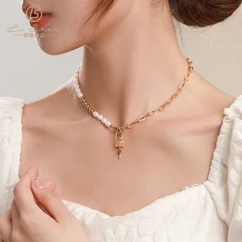 Ожерелье женские ювелирные изделия с гальваническим покрытием из меди, вакуумный замок для сохранения цвета, цепочка из циркона и жемчуга на ключице
