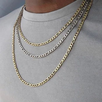 Ожерелья-цепочки в стиле хип-хоп Figaro Для мужчин и женщин, простые цепочки из нержавеющей стали толщиной 3 мм, колье-чокер, минималистичные ювелирные изделия, Прямая поставка C025