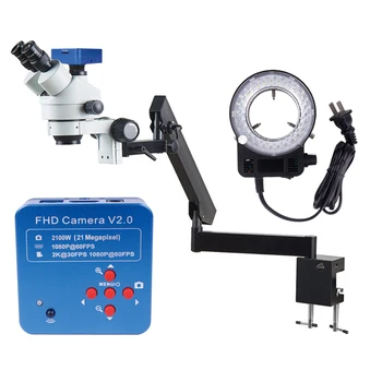 Оптический тринокулярный стереомикроскоп с шарнирным рычагом с 7-45-кратным увеличением, Usb-школьный обучающий микроскоп, ПЗС-цифровая камера