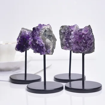 Оптовая продажа натурального необработанного фиолетового аметиста, кварца, кластера камней, минерала + подставка-держатель